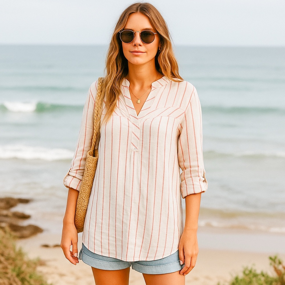C&C California Blouse with Pink and Cream Stripes